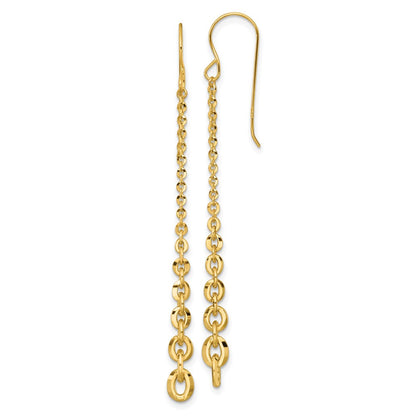 14K Yellow Gold Polished Graduated Cable Chain Link Dangle French Hook Earrings