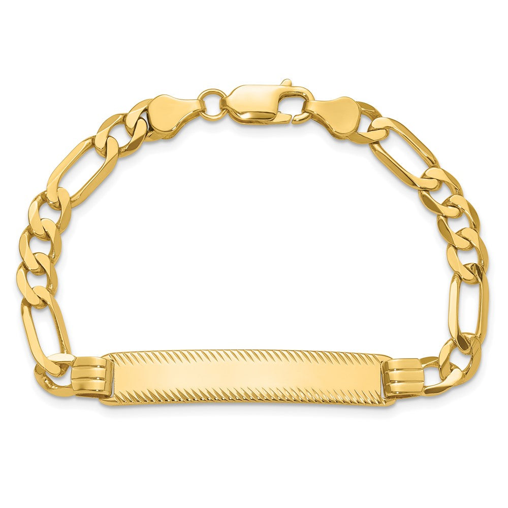14K Yellow Gold Polished Solid Chain/Solid Plate Figaro Link Diamond-cut 39x8mm Plate 8 Inch ID Bracelet