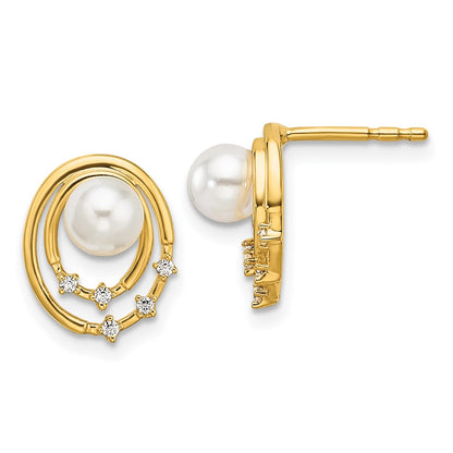 14K Yellow Gold Polished 1/20 carat Diamond and Freshwater Cultured Pearl Ovals Drop Post Earrings