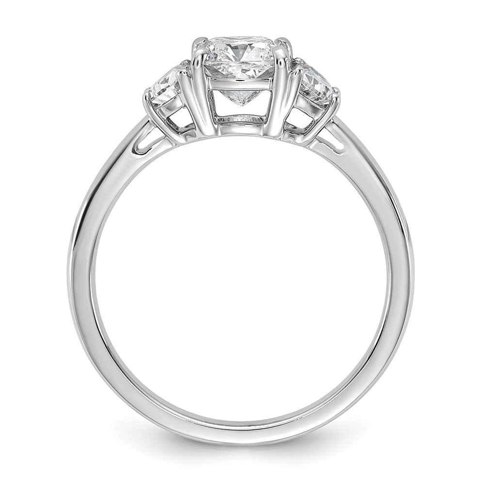 14K White Gold 1 3/8 carat Certified Lab Grown Diamond VS/SI+ G+ Complete Cushion and Half Moon Three Stone Engagement Ring