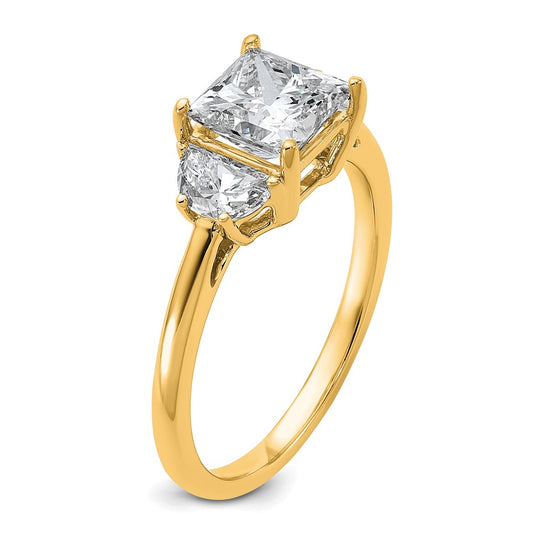 14K Yellow Gold 2 carat Certified Lab Grown Diamond VS+ F+ Princess and Half Moon Complete Three Stone Engagement Ring