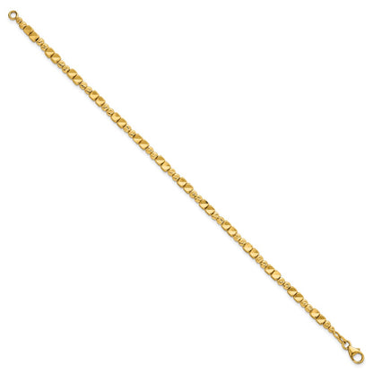 14K Yellow Gold Polished Diamond-cut and Square Beaded 7 Inch Bracelet