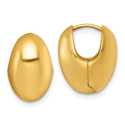 14K Yellow Gold Polished Puffed Oval Hinged Hoop Earrings