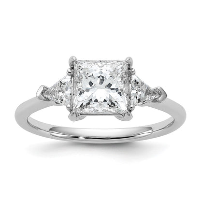 14K White Gold 1/2 carat Lab Grown Diamond VS/SI+ G+ Trillion and 1 1/2 carat Princess Center Semi Mount Three Stone Engagement Ring