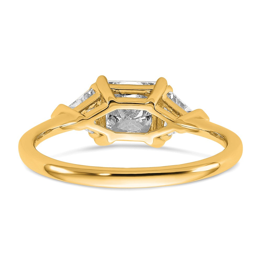 14K Yellow Gold 1/2 carat Lab Grown Diamond VS+ F+ Trillion and 1 carat Princess Center Semi Mount Three Stone Engagement Ring