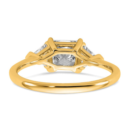 14K Yellow Gold 1/2 carat Lab Grown Diamond VS+ F+ Trillion and 1 carat Princess Center Semi Mount Three Stone Engagement Ring