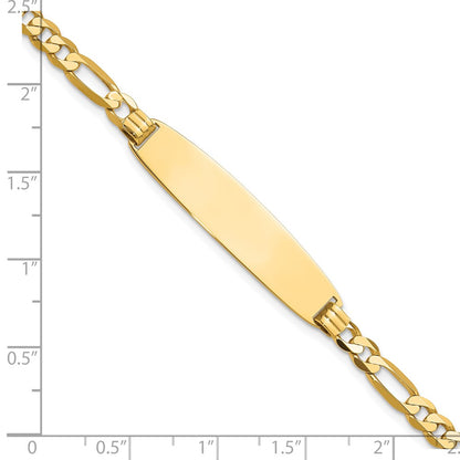 14K Yellow Gold Polished Solid Chain/Solid Plate Figaro Link Rounded 33x8.4mm Plate 8 Inch ID Bracelet
