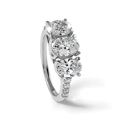 14K White Gold 2 3/4 carat Lab Grown Diamond VS+ F+ Oval Complete Three Stone Engagement Ring
