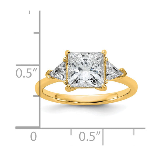 14K Yellow Gold 1/2 carat Lab Grown Diamond VS+ F+ Trillion and 2 carat Princess Center Semi Mount Three Stone Engagement Ring
