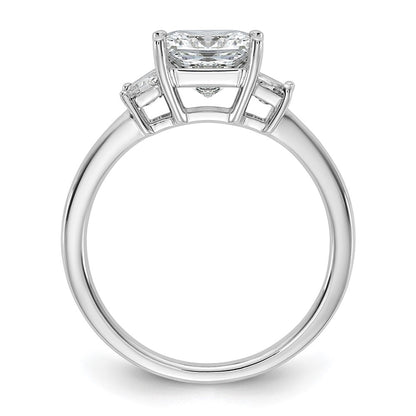 14K White Gold 1/2 carat Lab Grown Diamond VS+ F+ Trapezoid 1 1/2 carat Princess Center Semi Mount Three Stone Engagement Ring