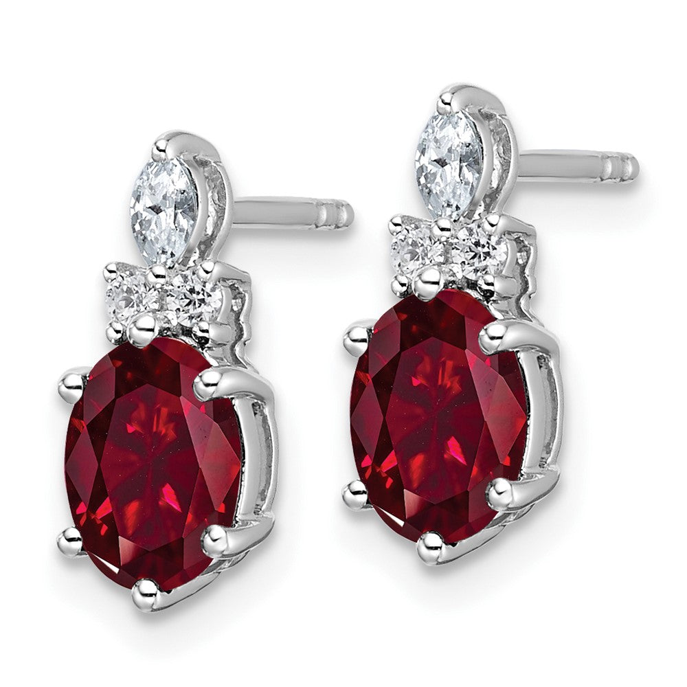 14K White Gold Diamond and 7x5 Oval July/Lab Created Ruby Post Earrings