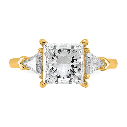 14K Yellow Gold 5/8 carat Lab Grown Diamond VS/SI+ G+ Trillion and 2 1/2 carat Princess Center Semi Mount Three Stone Engagement Ring