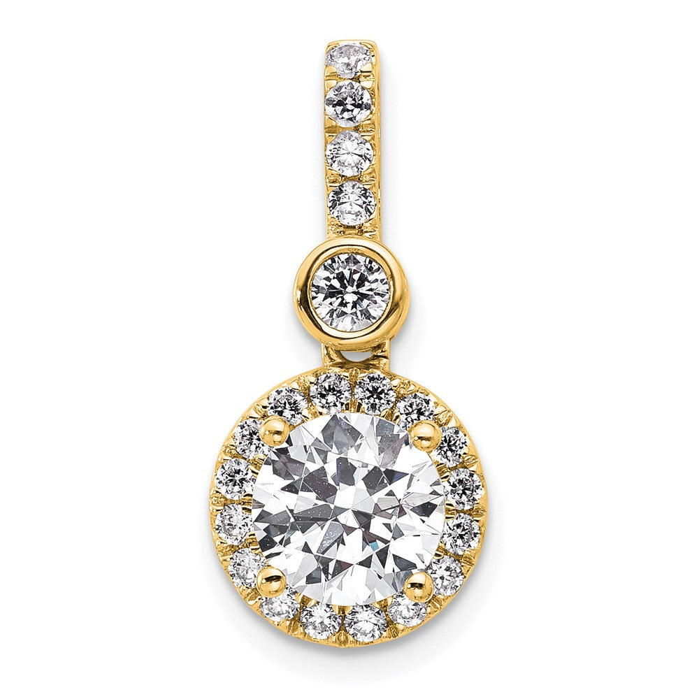 14K Yellow Gold 2 carat Lab Grown Diamond VS/SI+ G+ Round Complete Halo Pendant