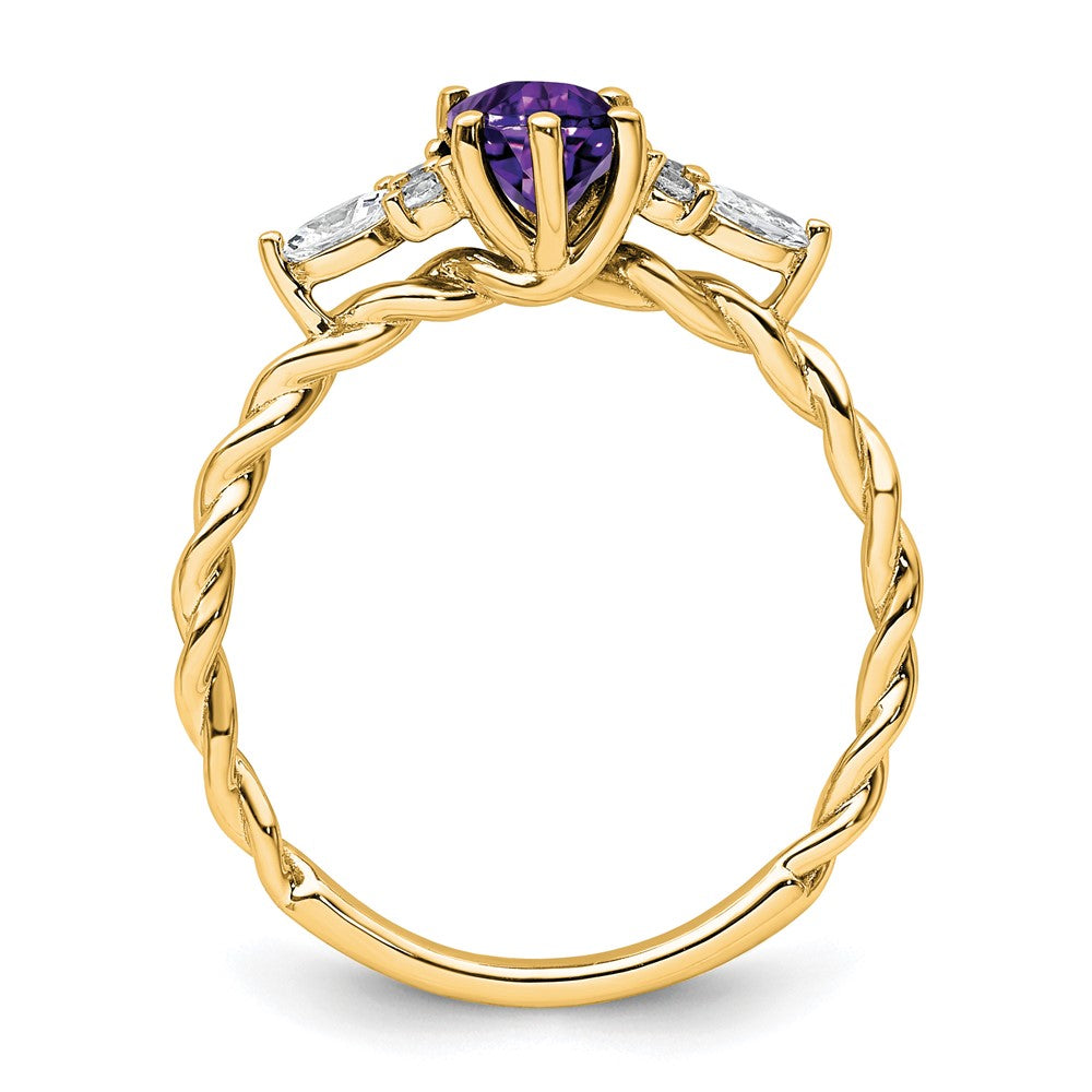 14K Yellow Gold Diamond and 7x5 Oval February/Amethyst Size 7 Twisted Ring