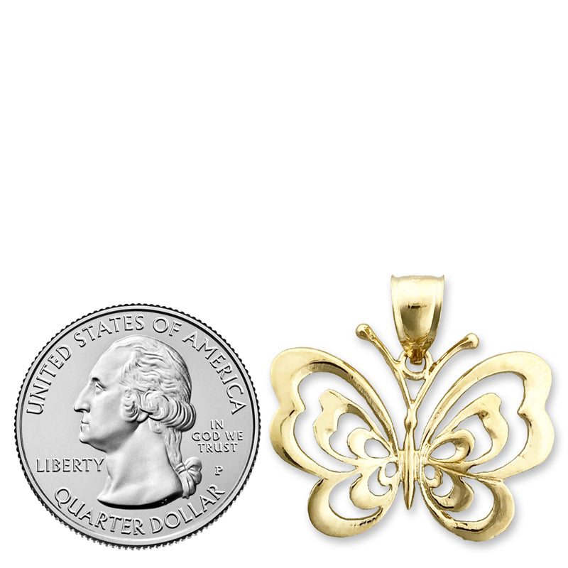 14K Gold 27MM Butterfly Pendant