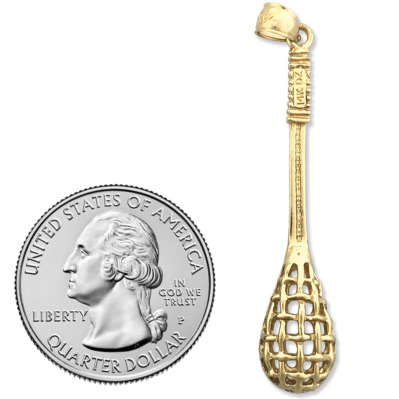 14K Gold 3D Lacrosse Pendant