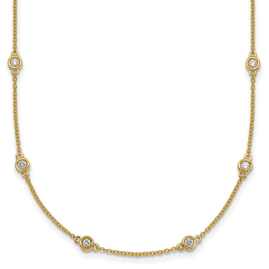 14K Yellow Gold Complete 5/8 carat Bezel-set Diamond and Cable Chain 18-Station 18 Inch Necklace