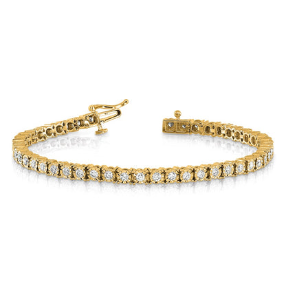 14K Yellow Gold Complete 2 carat Diamond Illusion Setting 7 Inch Tennis Bracelet