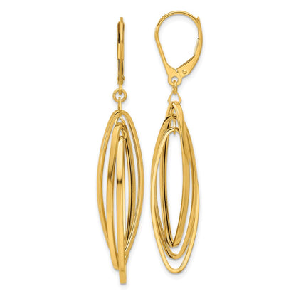 14K Yellow Gold Polished Twisted Ovals Dangle Leverback Earrings