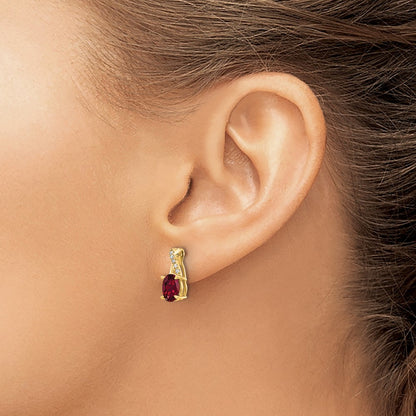 14K Yellow Gold 7x5 Oval July/Lab Created Ruby and Diamond Post Earrings