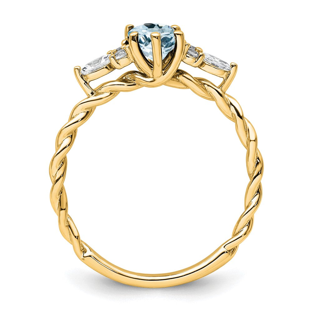 14K Yellow Gold Diamond and 7x5 Oval March/Aquamarine Size 7 Twisted Ring