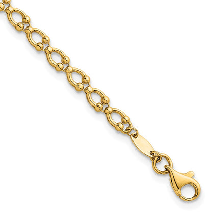 14K Yellow Gold Polished Fancy Beaded Link 7 Inch Bracelet