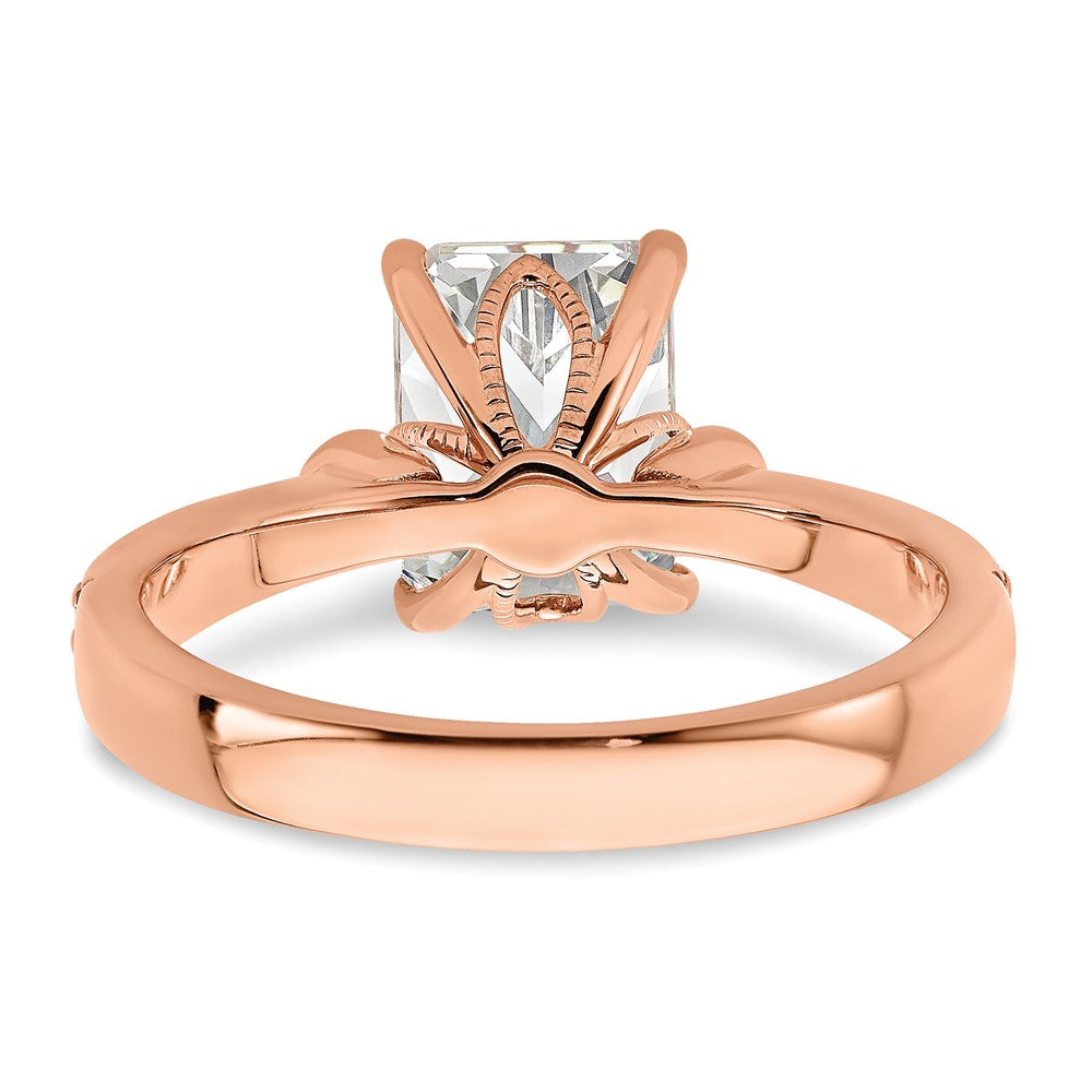 14K Rose Gold (Holds 2 carat (8.7x6.4mm) Emerald-cut Center) 1/5 carat Diamond Semi-Mount Engagement Ring