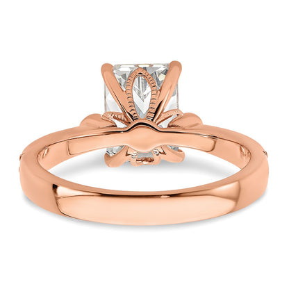 14K Rose Gold (Holds 2 carat (8.7x6.4mm) Emerald-cut Center) 1/5 carat Diamond Semi-Mount Engagement Ring