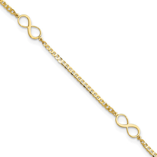 14K Yellow Gold Polished Infinity 3-Station 9 Inch Plus 1 Inch Extender - Total 10 Inch Anklet