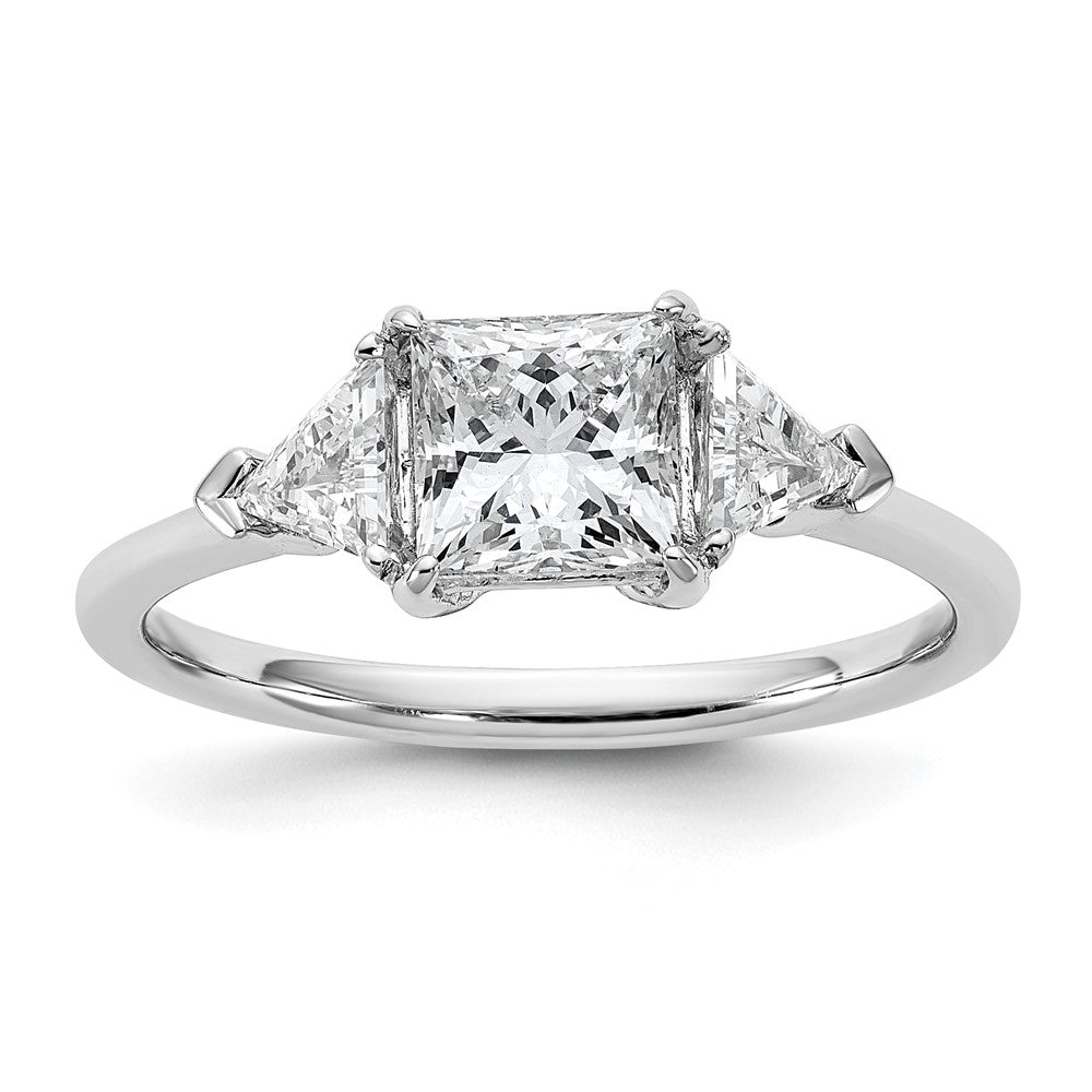14K White Gold 1/2 carat Lab Grown Diamond VS+ F+ Trillion and 1 carat Princess Center Semi Mount Three Stone Engagement Ring