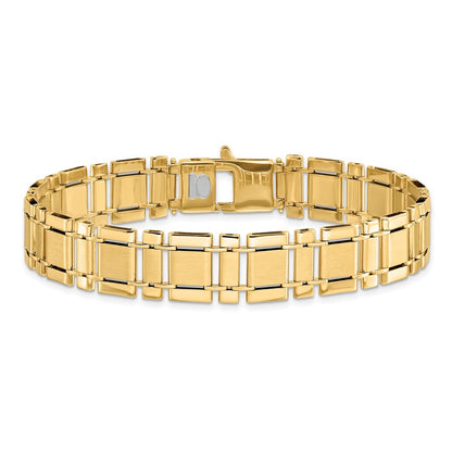 14K Yellow Gold Men's Brushed and Polished Link 8.5in Bracelet