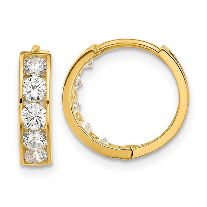 14K Yellow Gold Polished CZ 4x14mm Huggie Hoop Earrings