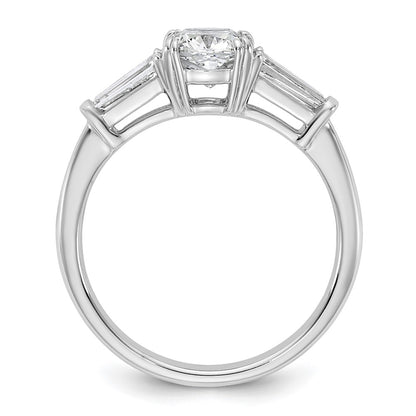 14K White Gold 1/2 carat Lab Grown Diamond VS+ F+ Tapered Baguette 1 carat Cushion Center Semi Mount Three Stone Engagement Ring