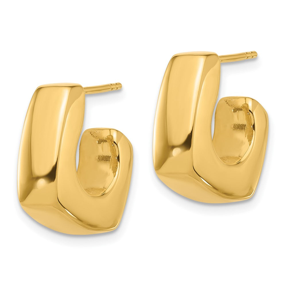 14K Yellow Gold Polished Square J-Hoop Post Earrings