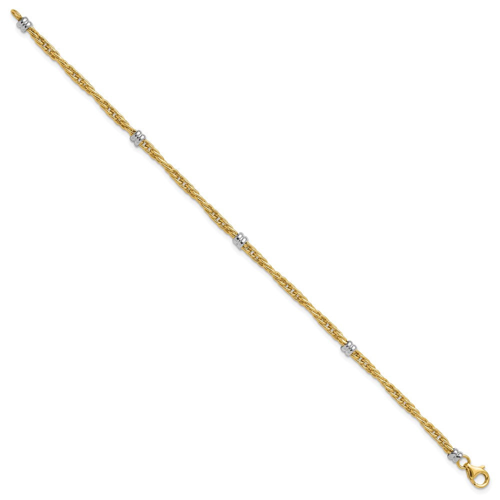 14K Two-Tone Gold Two-tone Polished 3.6mm Fancy Beaded 5-Station 7.5 Inch Bracelet