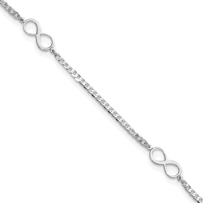 14K White Gold Polished Infinity 3-Station 9 Inch Plus 1 Inch Extender - Total 10 Inch Anklet