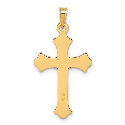 14K Yellow Gold with Rhodium Polished Fleur de Lis INRI Crucifix Cross Pendant