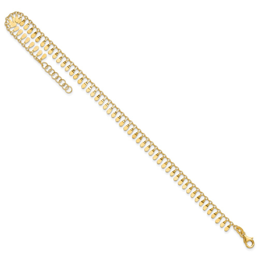 14K Yellow Gold Polished Fancy Dangles 9 Inch Plus 1 Inch Extender - Total 10 Inch Anklet