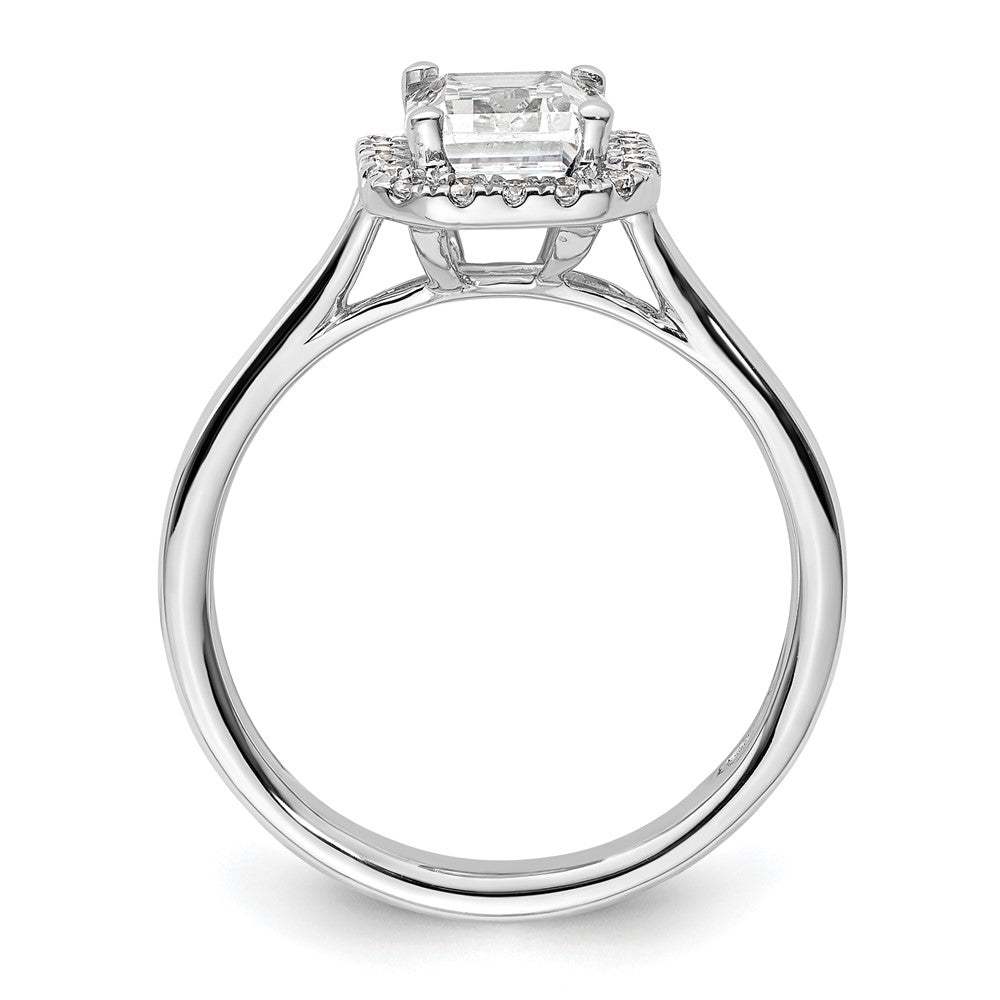 14K White Gold Halo (Holds 1.5 carat (7.7x5.8mm) Emerald-cut Center) 1/5 carat Diamond Semi-mount Split Shank Engagement Ring