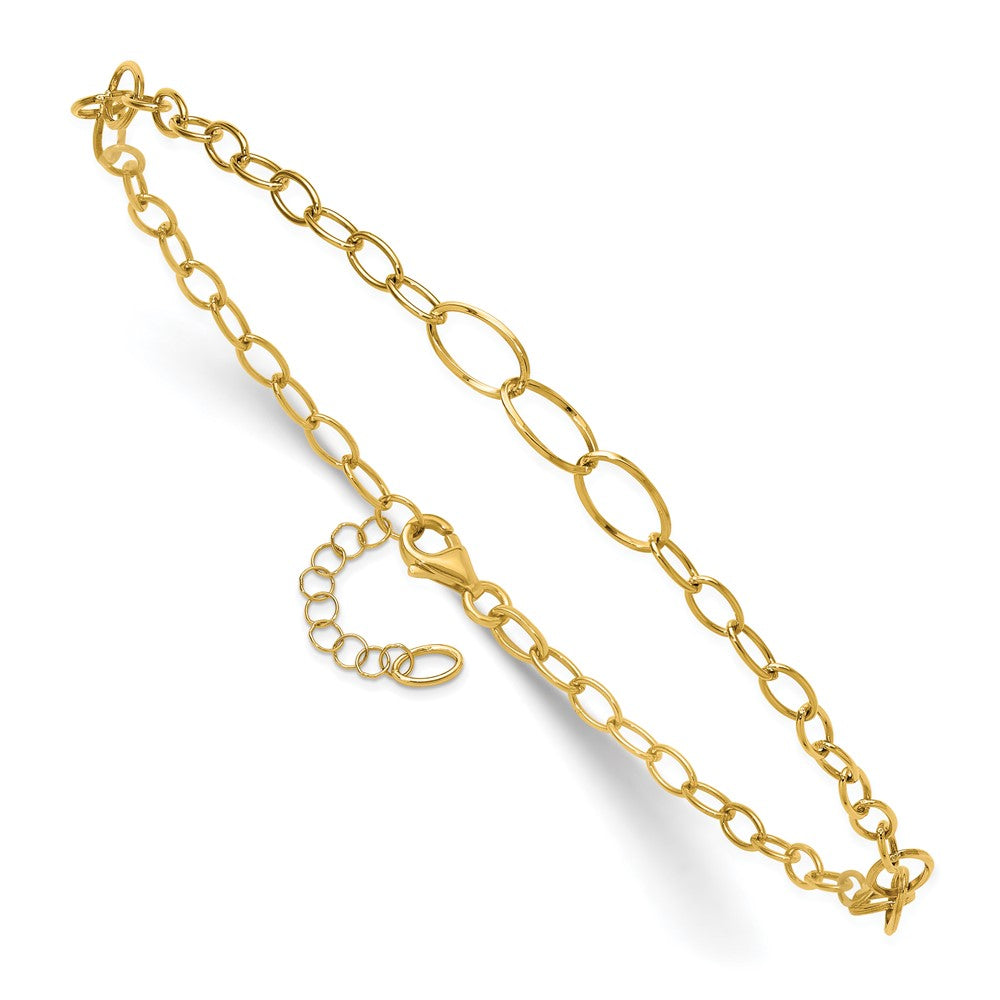 14K Yellow Gold Oval Link 9 Inch Plus 1 Inch Extender - Total 10 Inch Anklet