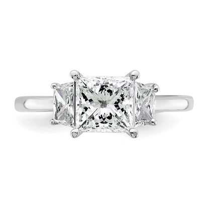 14K White Gold 1/2 carat Lab Grown Diamond VS+ F+ Trapezoid 1 1/2 carat Princess Center Semi Mount Three Stone Engagement Ring