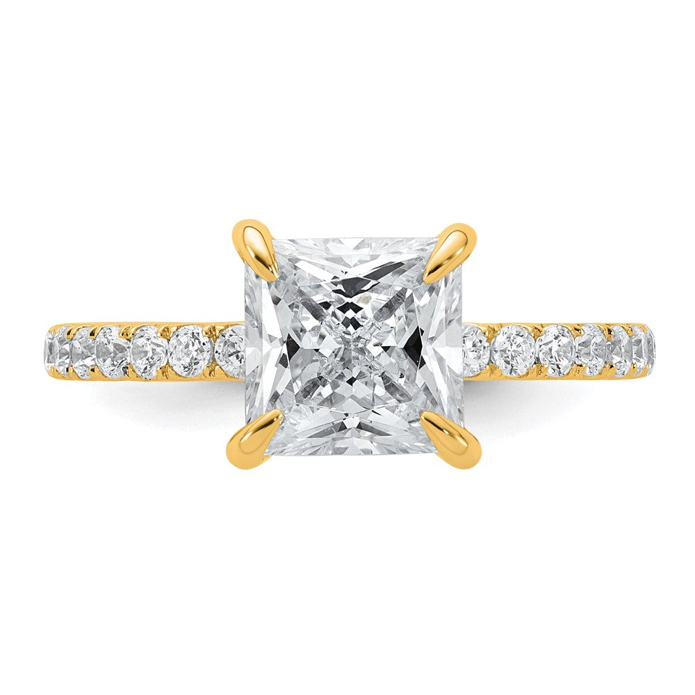 14K Yellow Gold 2 1/2 carat Certified Lab Grown Diamond VS+ F+ Princess Complete Solitaire with Flair Engagement Ring