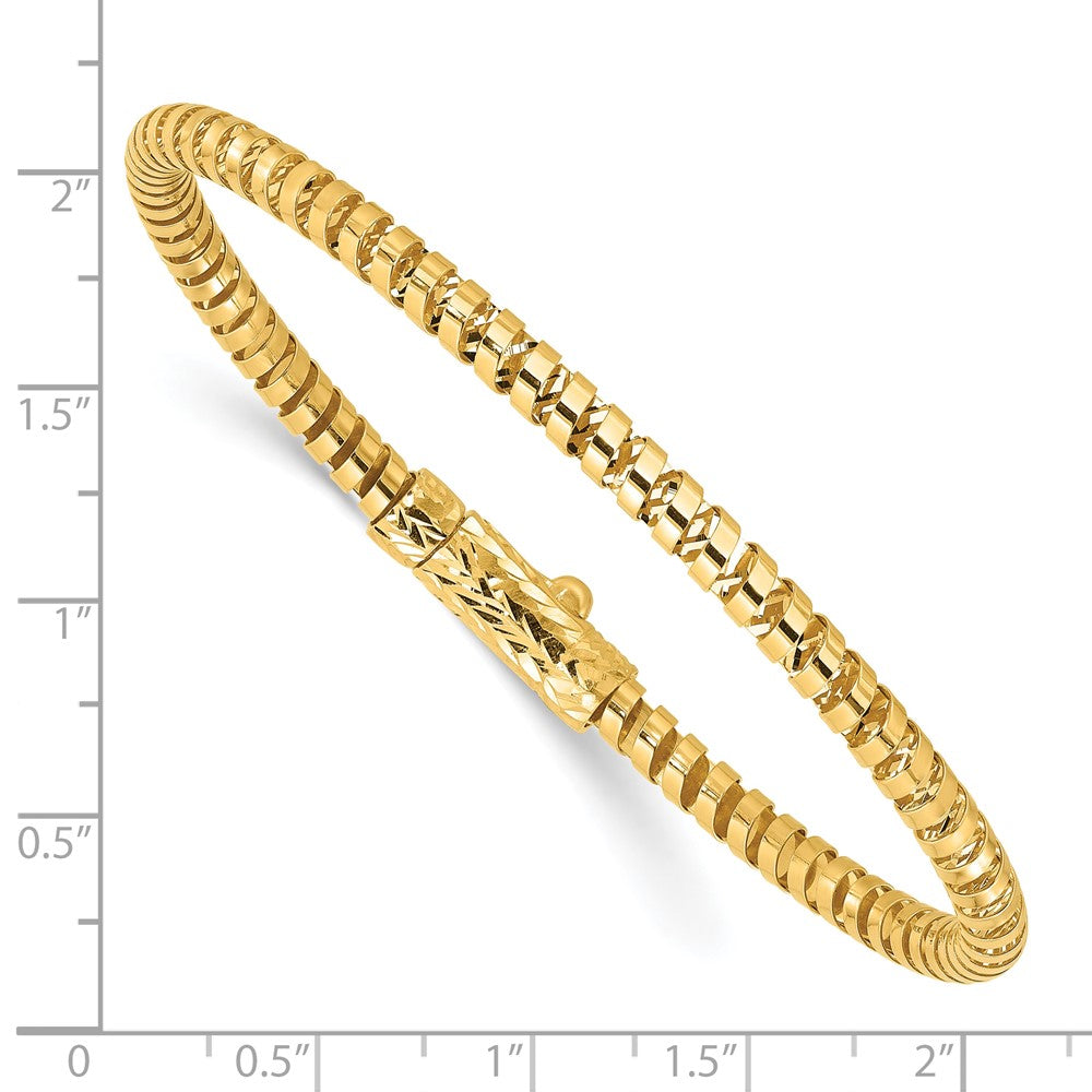 14K Yellow Gold Polished and Diamond-cut Fancy Spiral 3.75mm Flexible Oval Bangle Bracelet