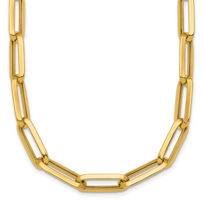 14K Yellow Gold Polished 7mm Paperclip Link Chain 17.5 Inch Necklace