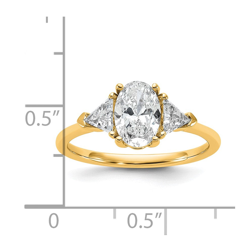 14K Yellow Gold 1/2 carat Lab Grown Diamond VS/SI+ G+ Trillion and 1 carat Oval Center Semi Mount Three Stone Engagement Ring