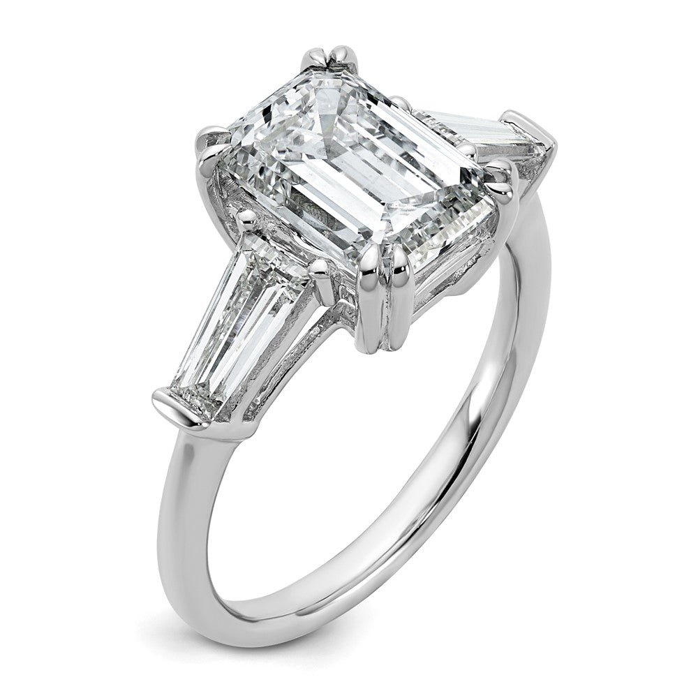 14K White Gold 3 3/4 carat Lab Grown Diamond VS+ F+ Complete Emerald and Tapered Baguette Engagement Ring