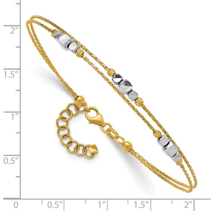 14K Two-Tone Gold Polished Diamond-cut Double Strand Beaded 7 Inch Bracelet with 1 Inch Extension