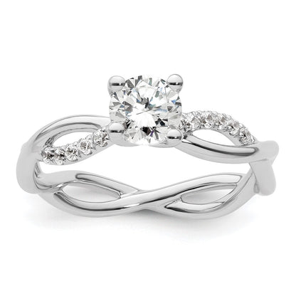 14K White Gold Criss-Cross (Holds 3/4 carat (5.8mm) Round Center) 1/5 carat Diamond Semi-mount Engagement Ring