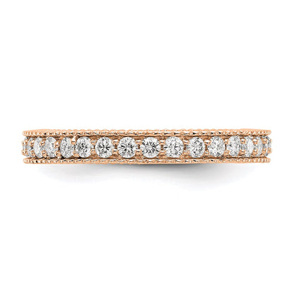 14K Rose Gold Polished 3/4CT Milgrain Edge Diamond Eternity Wedding Band Ring