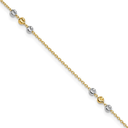 14K Two-Tone Gold Two-tone Diamond-cut Beaded 4-Station 9 Inch Plus 1 Inch Extender - Total 10 Inch Anklet